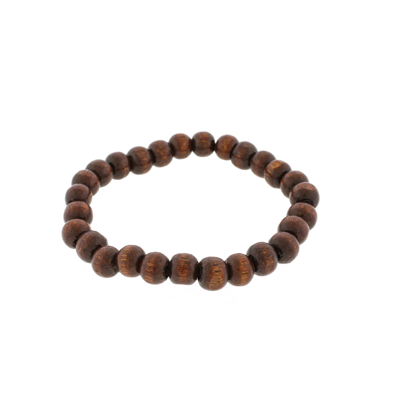 Round Wood Bead Bracelets - 50mm - Brown - 5 Bracelets - BB146