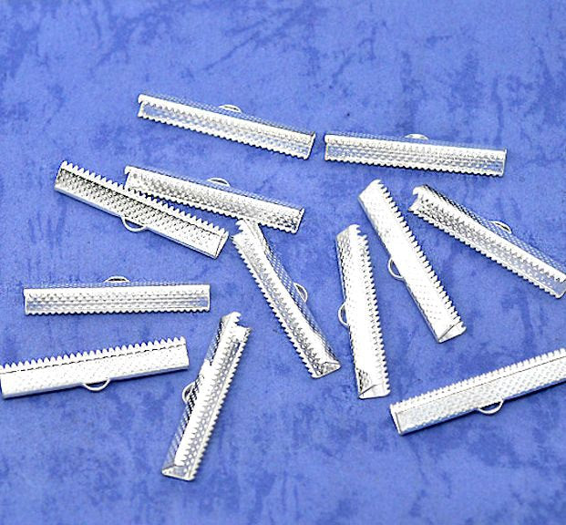 Silver Tone Ribbon Ends - 35mm x 7.5mm - 50 Pieces - FD052
