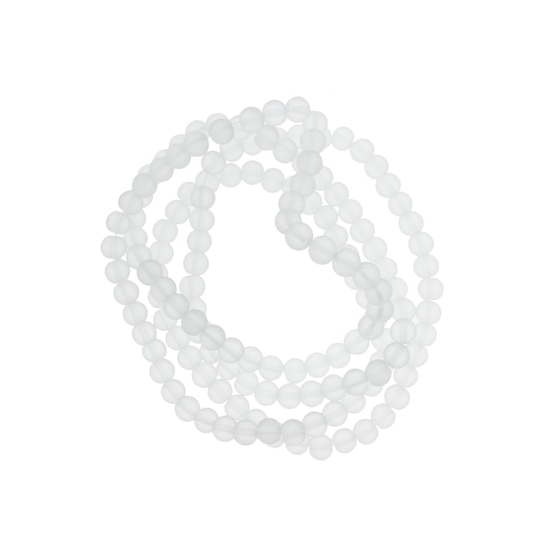Round Glass Beads 6mm - Frosted White - 1 Strand 140 Beads - BD2483