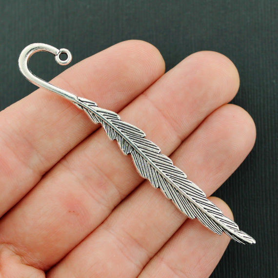 2 Feather Bookmarks Antique Silver Tone 2 Sided - SC7978