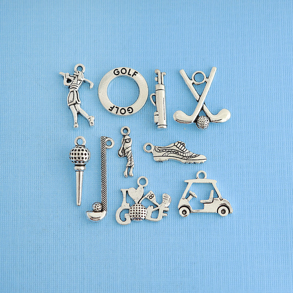 Golf Charm Collection Antique Silver Tone 10 Charms - COL040
