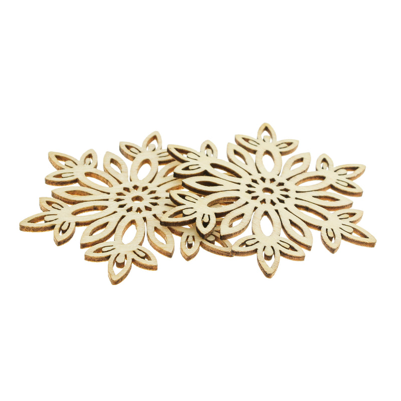 4 Snowflake Natural Wood Charms 69mm - WP480