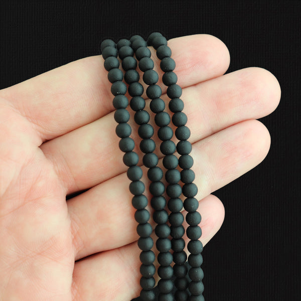 Round Cultured Sea Glass Beads 4mm - Black - 1 Strand 48 Beads - U005