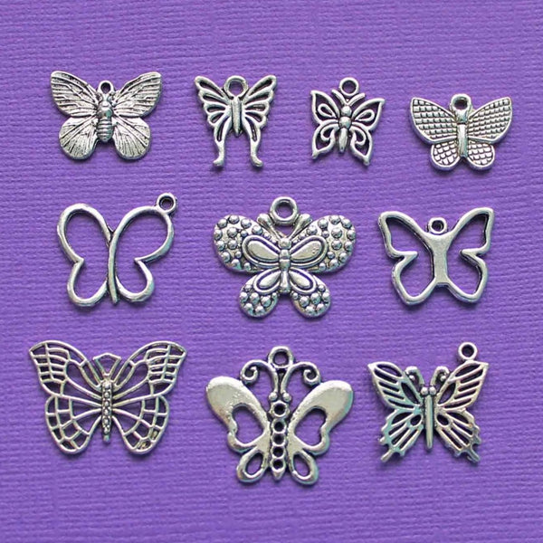 Butterfly Charm Collection Antique Silver Tone 10 Charms - COL021