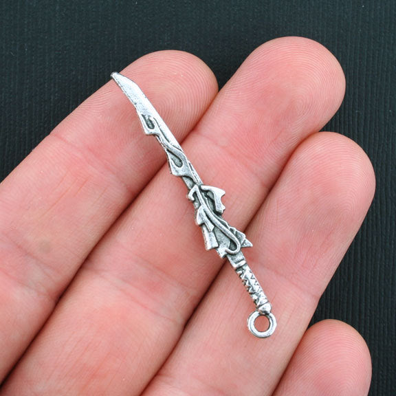 4 Sword Antique Silver Tone Charms 2 Sided - SC3613