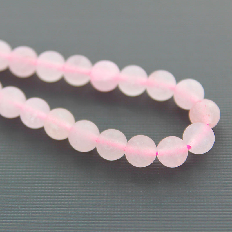Round Natural Rose Quartz Beads 6mm - Frosted Petal Pink - 1 Strand 63 Beads - BD1489