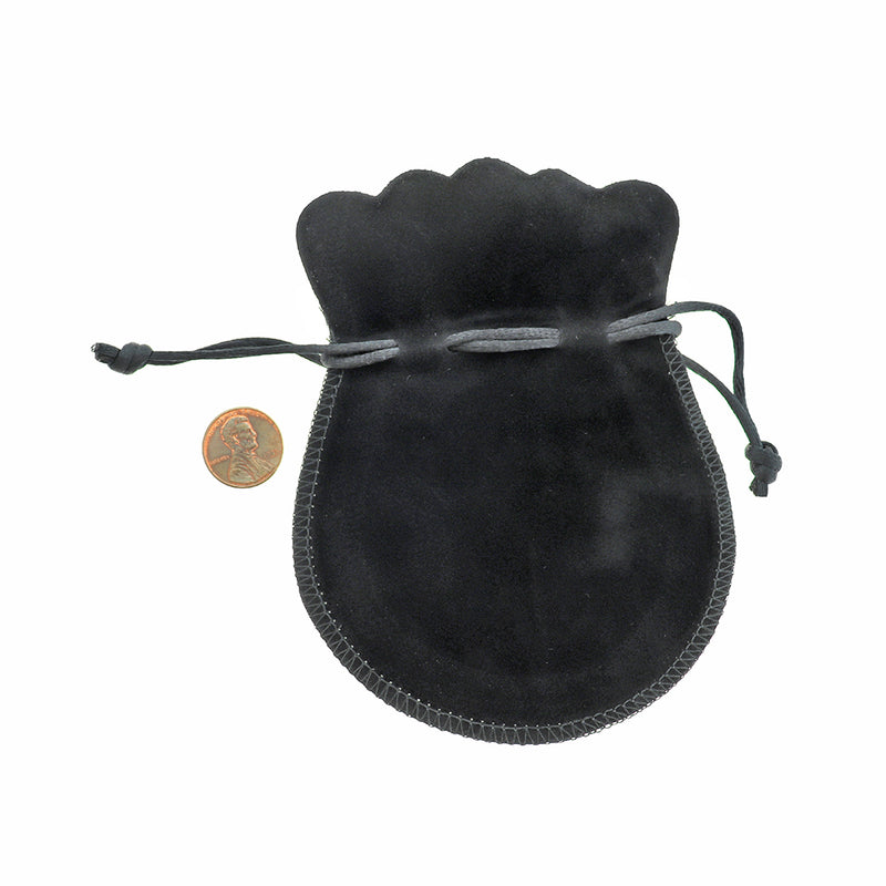 2 Velvet Drawstring Bags 13.5cm x 10.5cm Black Jewelry Pouch - TL058