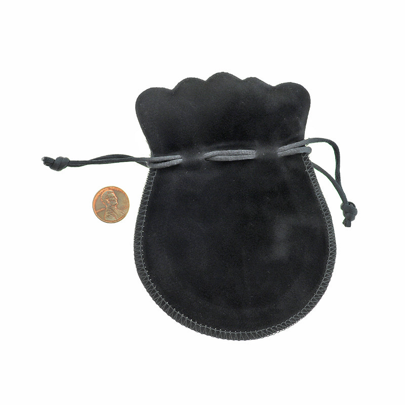 BULK 10 Sacs à cordon en velours 13,5 cm x 10,5 cm Pochette à bijoux noire - TL058