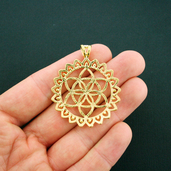 4 Flower of Life Antique Gold Tone Charms - GC915