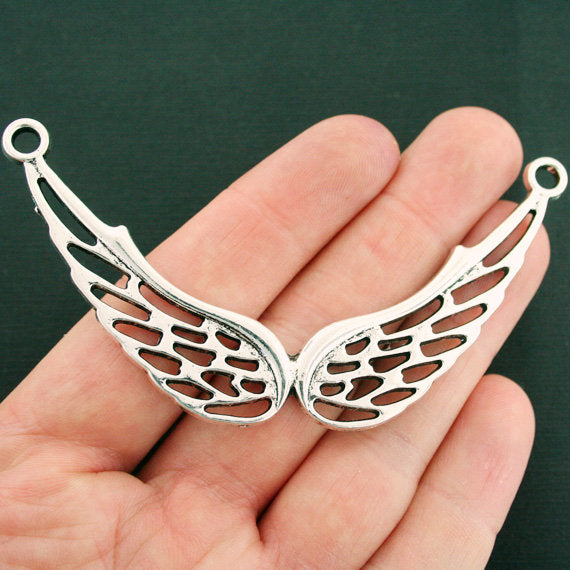 Angel Wings Connector Antique Silver Tone Charms - SC7565