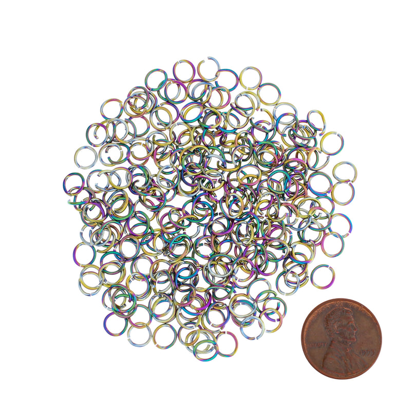 Electroplated Rainbow Stainless Steel Jump Rings 6mm x 0.8mm - Open 20 Gauge - 100 Rings - SS109