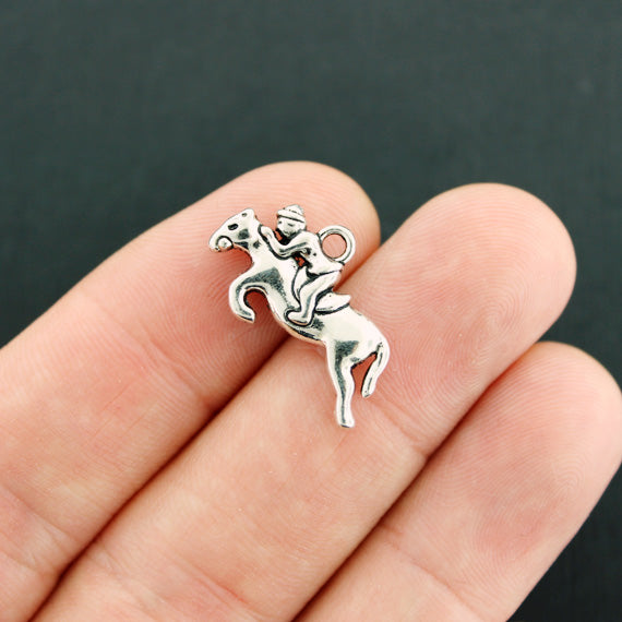 6 Horse Antique Silver Tone Charms 2 Sided - SC7801