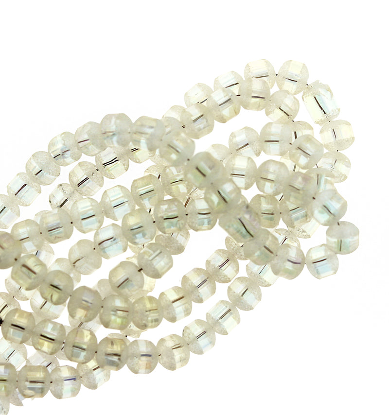 Round Glass Beads 4mm - Frosted Metallic White Opal - 1 Strand 100 Beads - BD844