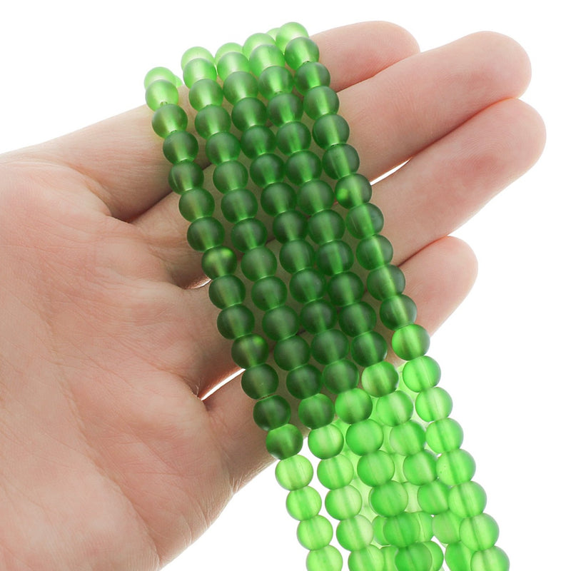 Round Glass Beads 6mm - Frosted Green - 1 Strand 140 Beads - BD2478