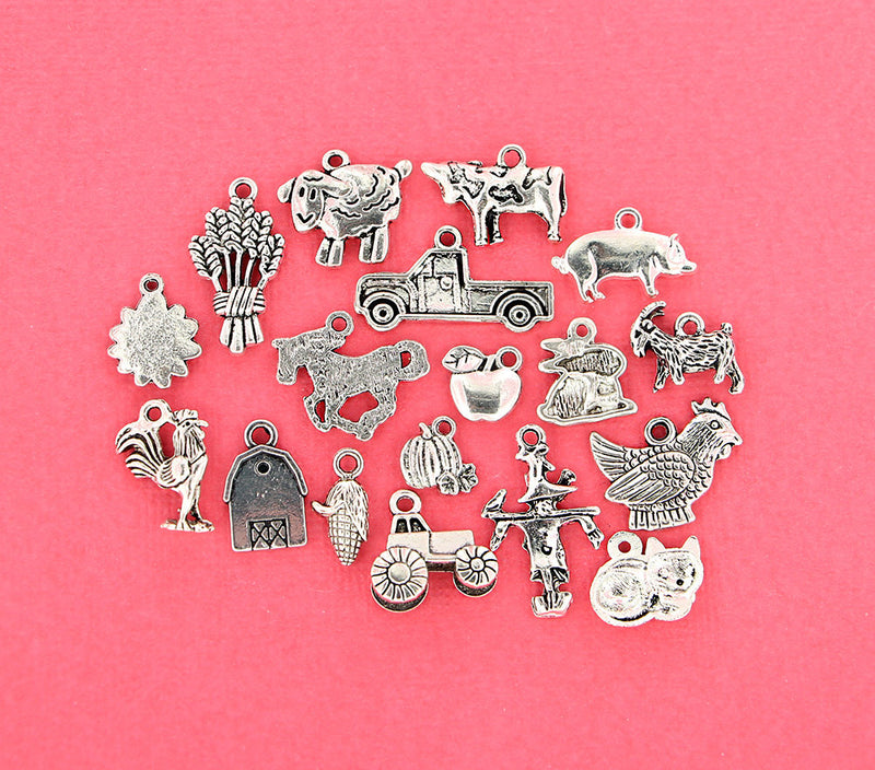 Farm Charm Collection Deluxe Antique Silver Tone 18 Different Charms - COL039