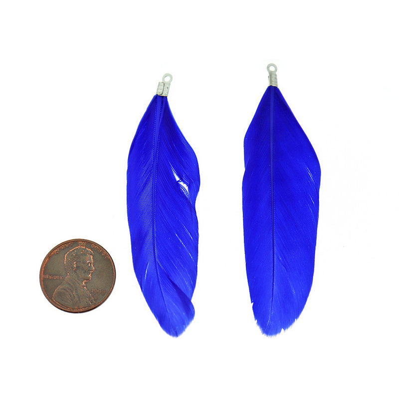Feather Pendants - Silver Tone and Royal Blue - 12 Pieces - Z1479