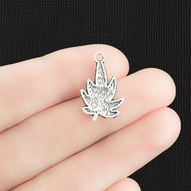10 Weed Leaf Antique Silver Tone Charms - SC2999