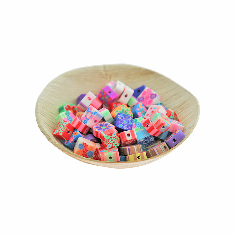 Assorted Floral Polymer Clay Beads 9.8mm - 12 Beads - BD012