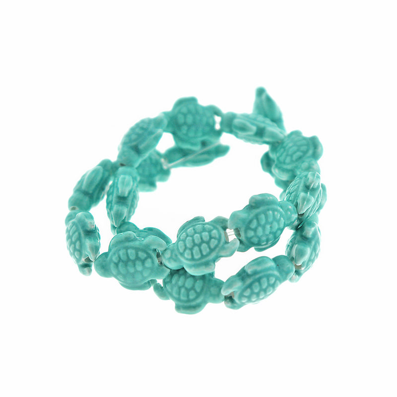 Turtle Porcelain Beads 19mm x 15mm - Cyan Blue - 10 Beads - BD2328