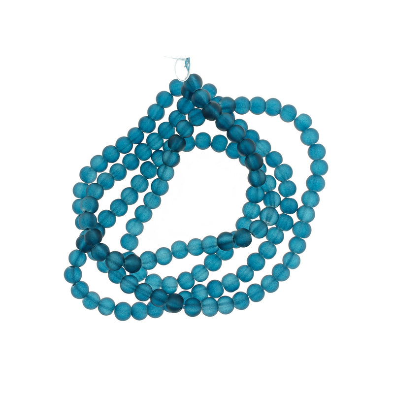 Perles Rondes en Verre 6mm - Bleu Givré - 1 Rang 140 Perles - BD2485