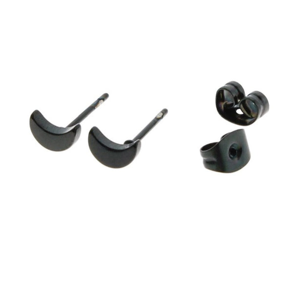 Boucles d'oreilles en acier inoxydable noir Gunmetal - Crescent Moon Studs - 6mm x 6mm - 2 pièces 1 paire - ER073