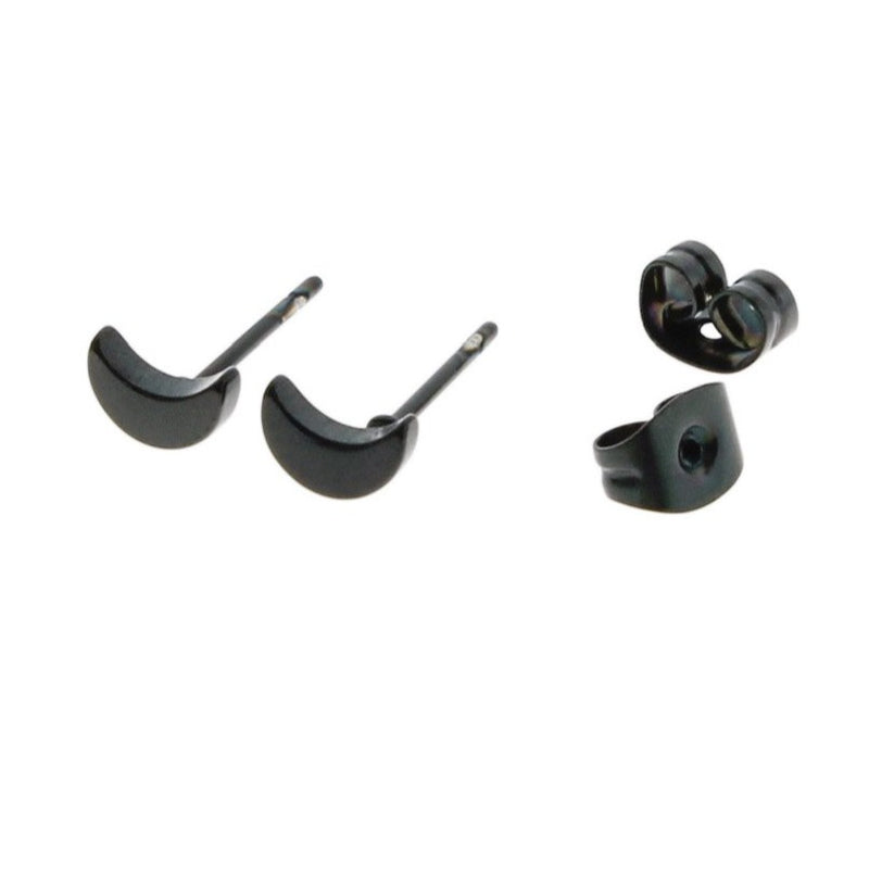 Gunmetal Black Stainless Steel Earrings - Crescent Moon Studs - 6mm x 6mm - 2 Pieces 1 Pair - ER073