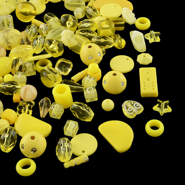 Assorted Acrylic Beads - Yellow Grab Bag - 50g 60-90 beads - BD1185