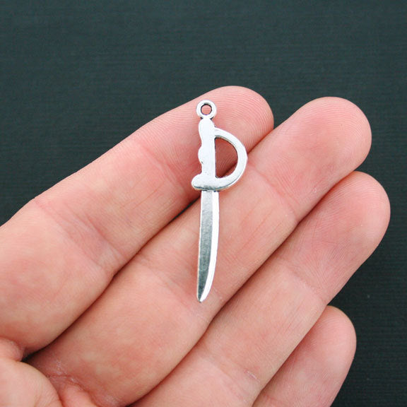 8 Sword Antique Silver Tone Charms 2 Sided - SC1854