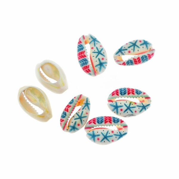 5 Cowrie Natural Shell Enamel Charms - BD1885