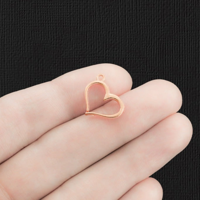 10 Heart Rose Gold Tone Charms 2 Sided - GC028