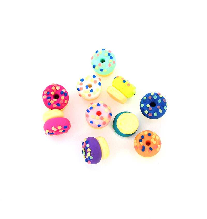 SALE 5 Donut Polymer Clay Charms 3D Assorted Rainbow Colors - E716