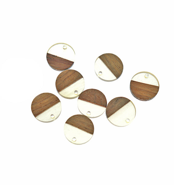 4 Round Natural Wood and White Smoke Resin Charms 18mm - WP127