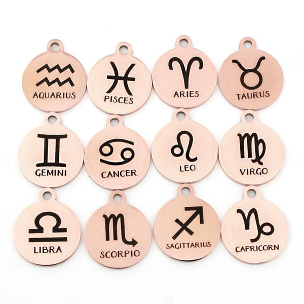 Zodiac Charm Collection Stainless Steel 12 Different Charms - Rose Gold Round - COL159ROGOLD
