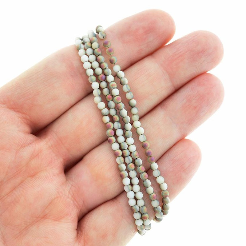 Round Glass Beads 2mm - Frosted Electroplated Grey - 1 Strand 150 Beads - BD2616