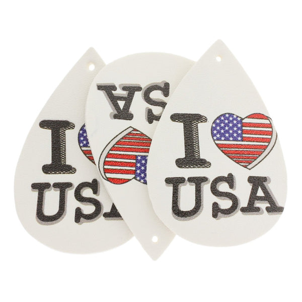 Imitation Leather Teardrop Pendants - I Love USA - 2 Pieces - LP212