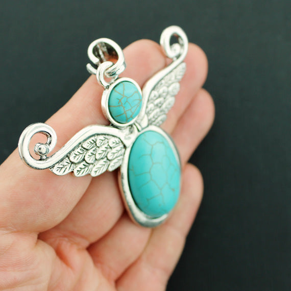 Angel Antique Silver Tone Charm With Imitation Turquoise - SC7866