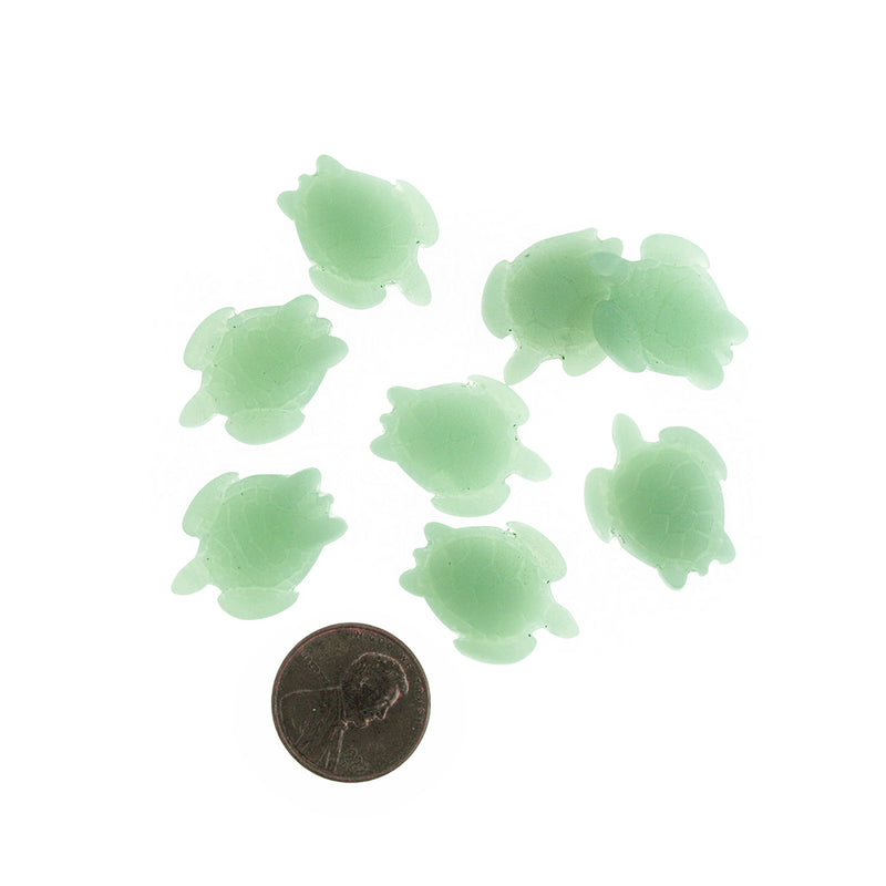BULK 5 Seafoam Green Turtle Cultured Sea Glass Charms - U084