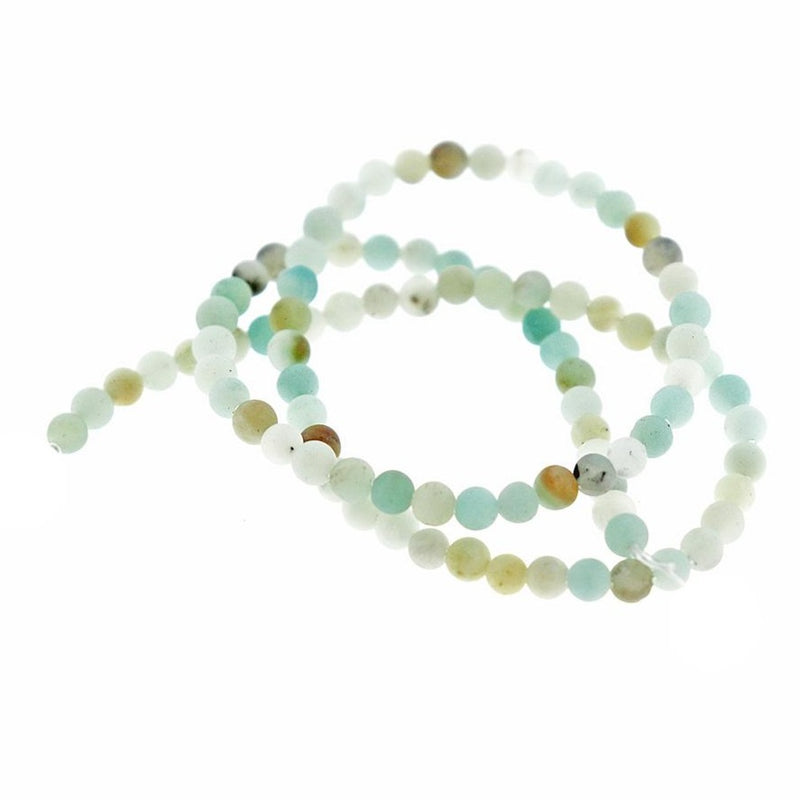 Round Natural Amazonite Beads 4mm - Frosted Beach Tones - 1 Strand 88 Beads - BD2465