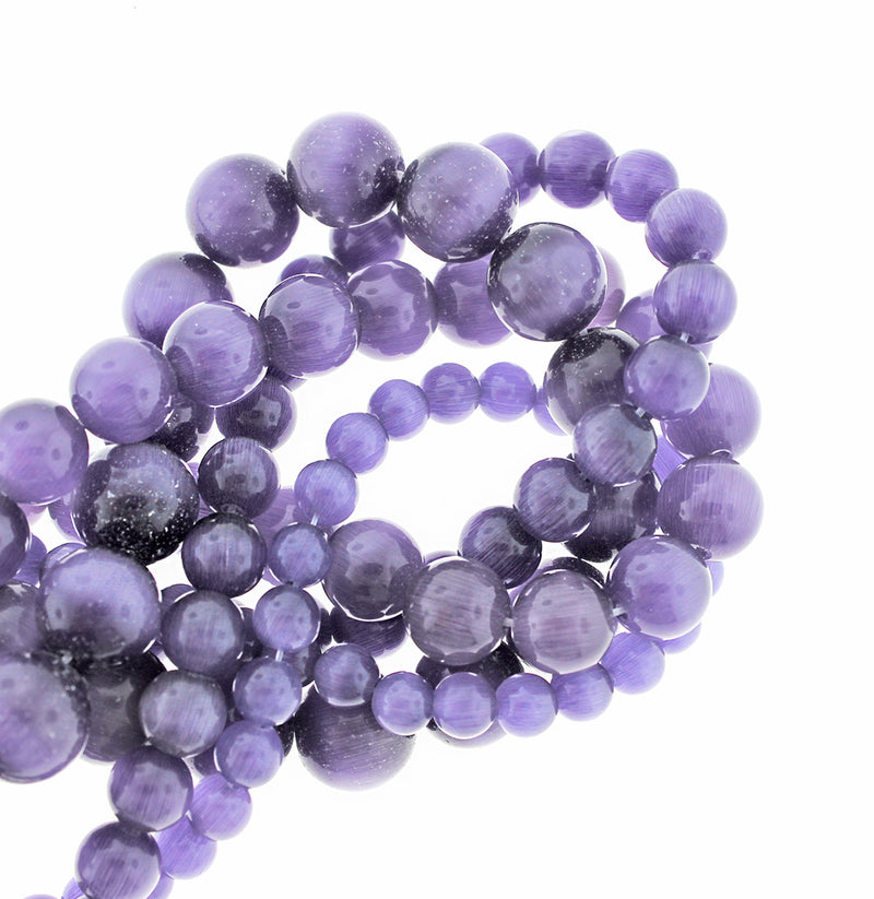 Round Cats Eye Beads 6mm - 12mm - Choose Your Size - Deep Purple - 1 Full 15" Strand - BD1864