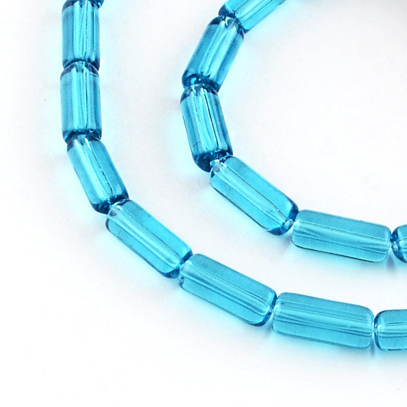 Perles de Verre Tube 10mm x 4mm - Bleu Turquoise - 1 Rang 32 Perles - BD1075