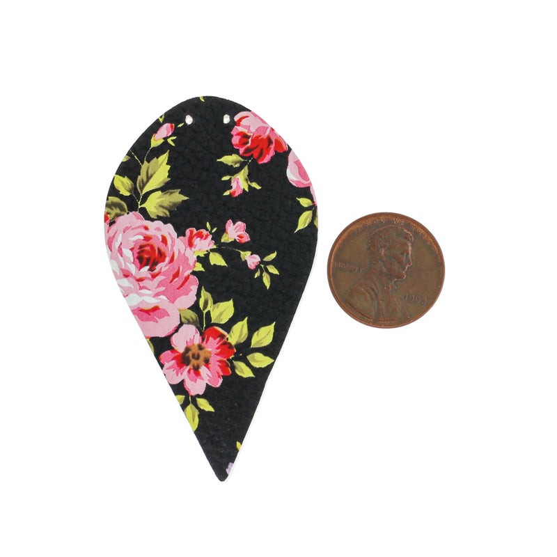 Imitation Leather Teardrop Pendants - Pink Rose - 4 Pieces - LP257