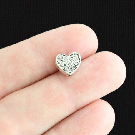 Heart Spacer Beads 10mm x 9mm - Antique Silver Tone - 20 Beads - SC5765