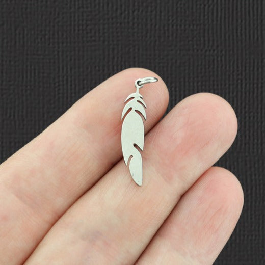 2 Feather Silver Tone Stainless Steel Charms 2 Sided - SSP037