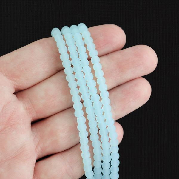 Round Cultured Sea Glass Beads 4mm - Pale Blue - 1 Strand 48 Beads - U168