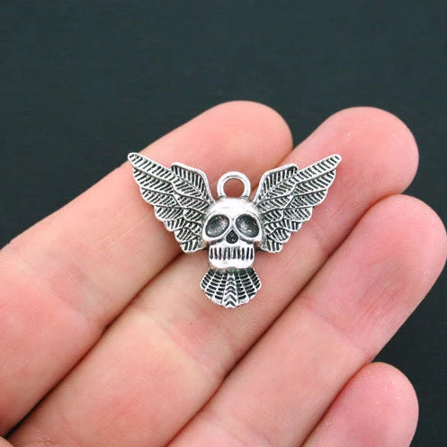 4 Winged Skull Antique Silver Tone Charms - SC2065