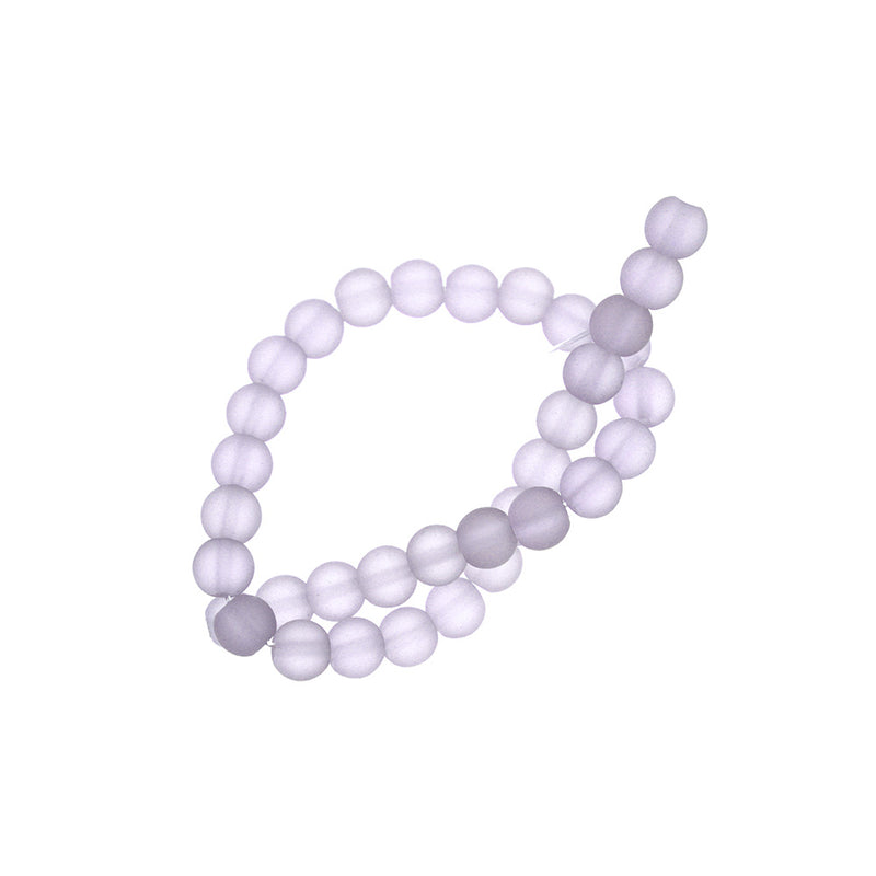 Perles rondes en verre de mer de culture 6 mm - Violet clair - 1 rang 32 perles - U233