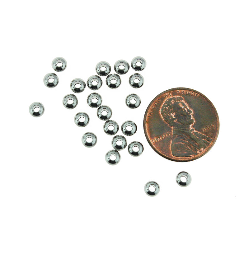 Rondelle Stainless Steel Spacer Beads 4mm x 2.5mm - Silver Tone - 20 Beads - MT757
