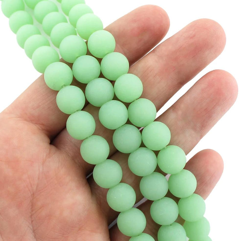 Round Cultured Sea Glass Beads 10mm - Frosted Green - 1 Strand 21 Beads - U148