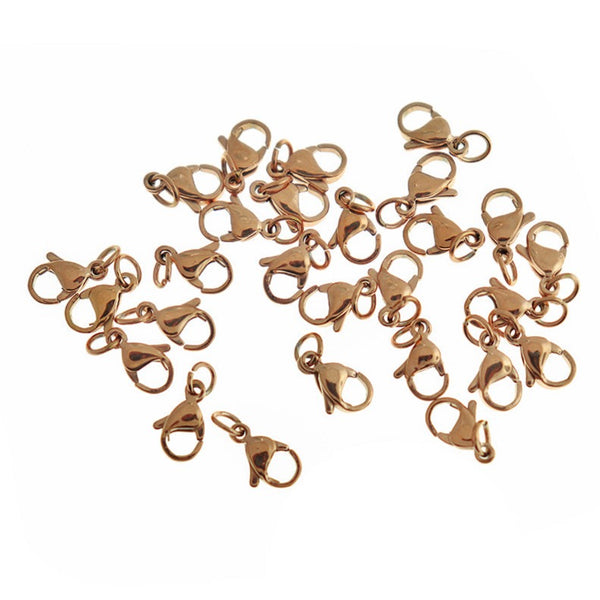 Rose Gold Stainless Steel Lobster Clasps 11mm x 7mm - 10 Clasps - FF301