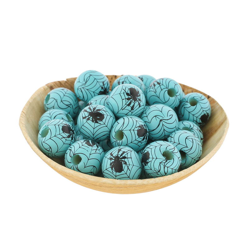 Spacer Wooden Beads 16mm - Blue Spider Web - 10 Beads - BD1540